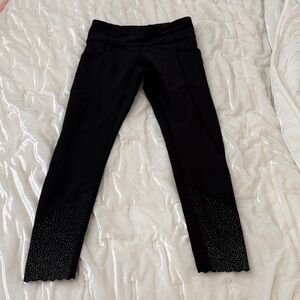 Black Cropped Leggings with Studded Hem